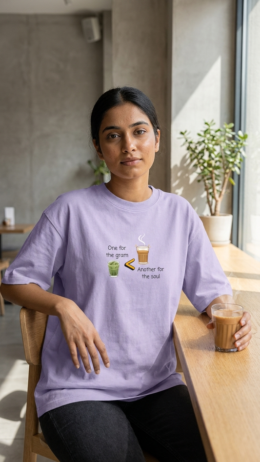 Matcha < Tea Dark text Graphic Tee | Hit Reset - Light unisex Oversized Classic T-Shirt
